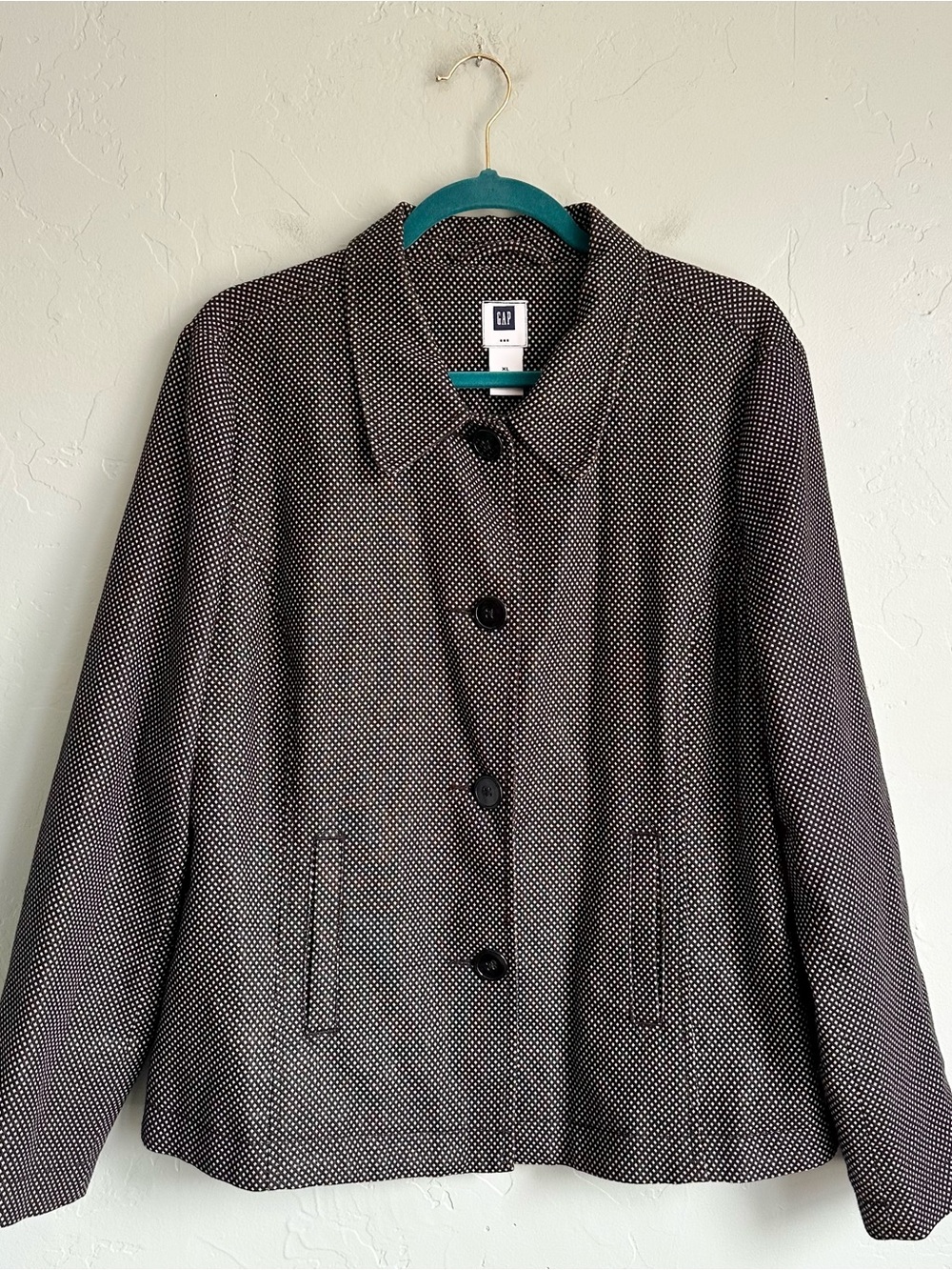 GAP Black White Dot Button Jacket Women's 14 Preppy Fall Business Office EUC